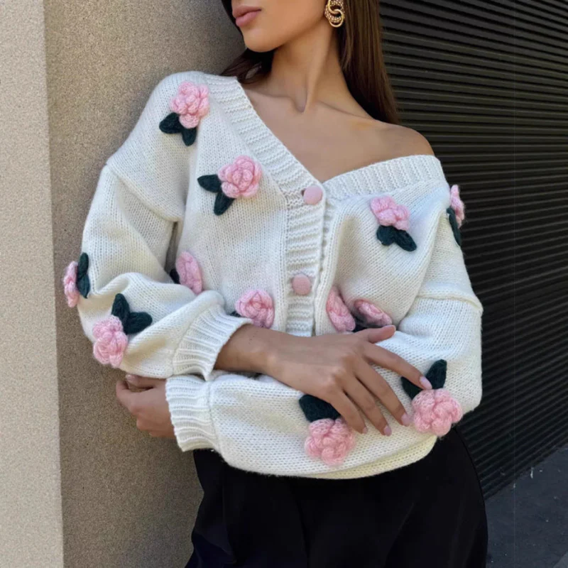 Tiffany – Cardigan à motif floral avec bords côtelés - Image 4