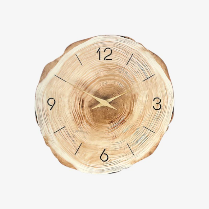 Horloge murale ronde effet bois avec aiguilles