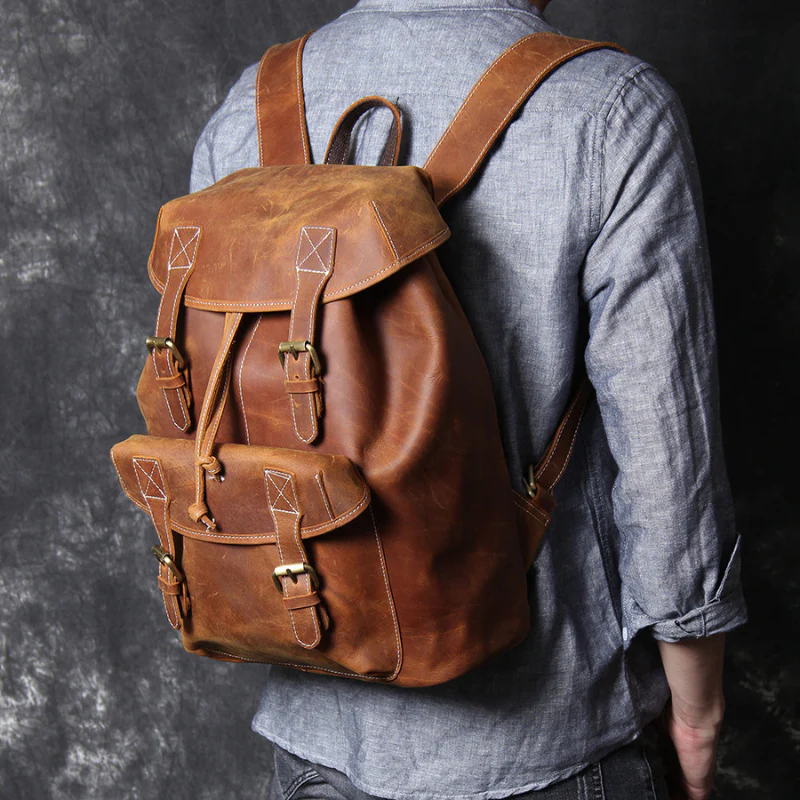 Grand sac à dos en cuir avec sangle réglable à boucle - Image 10