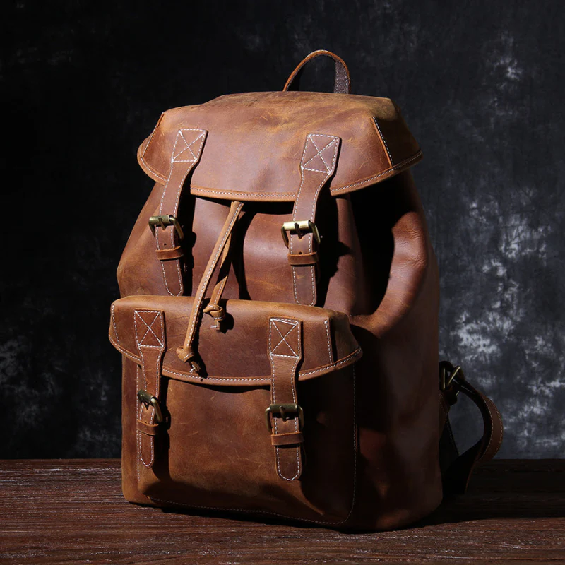 Grand sac à dos en cuir avec sangle réglable à boucle - Image 3