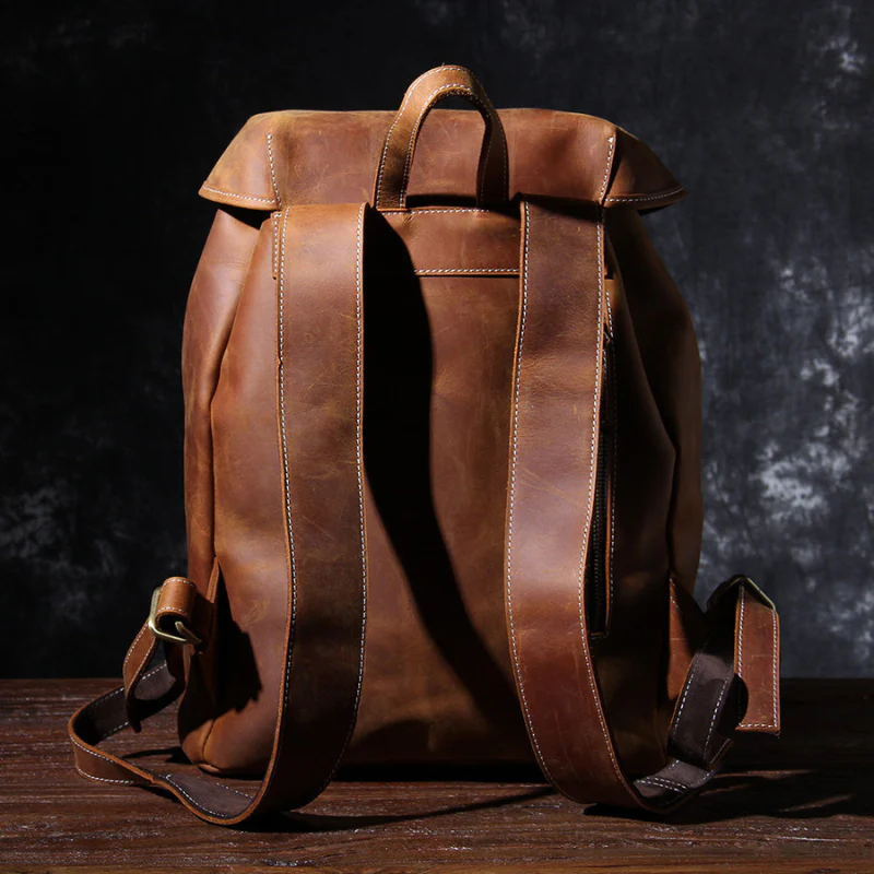 Grand sac à dos en cuir avec sangle réglable à boucle - Image 5