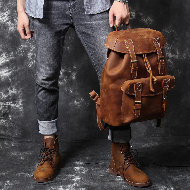 Grand sac à dos en cuir avec sangle réglable à boucle - Image 8