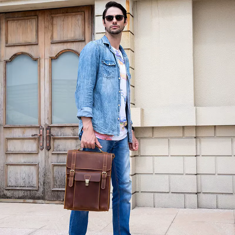 Sac à dos en cuir grande capacité avec sangle réglable à boucle - Image 9