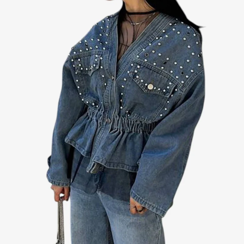Veste courte femme col V boutonnée