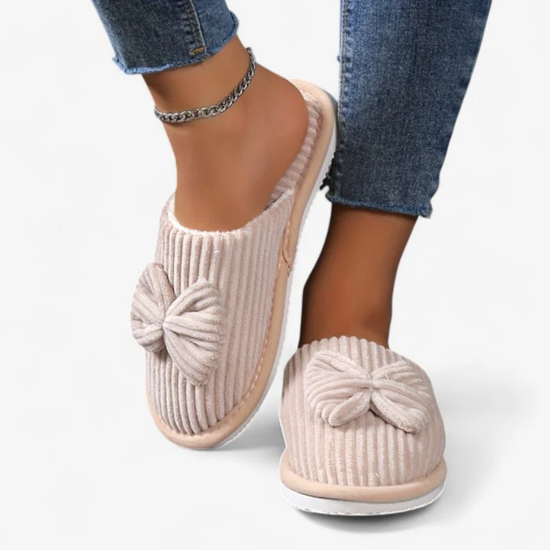 Ballerines chaussons femme à enfiler bout rond avec nœud