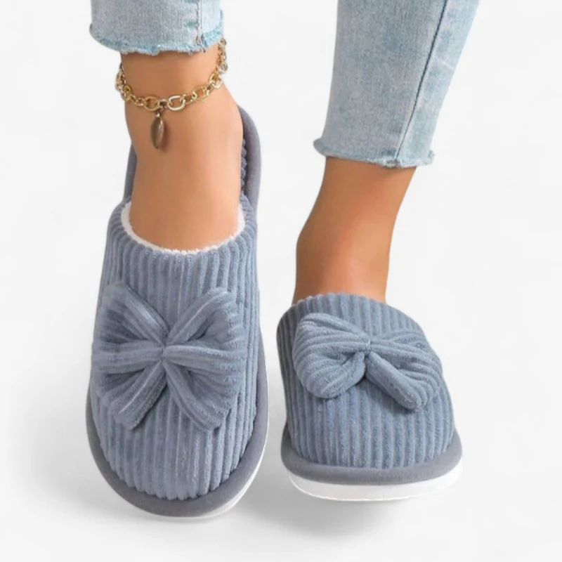 Ballerines chaussons femme à enfiler bout rond avec nœud - Image 2