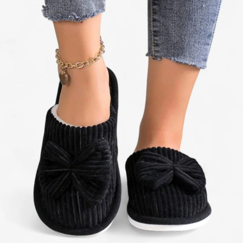 Ballerines chaussons femme à enfiler bout rond avec nœud - Image 3