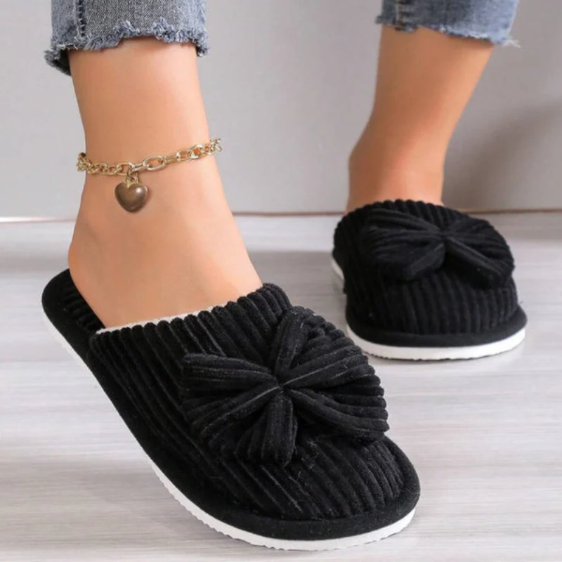 Ballerines chaussons femme à enfiler bout rond avec nœud - Image 4