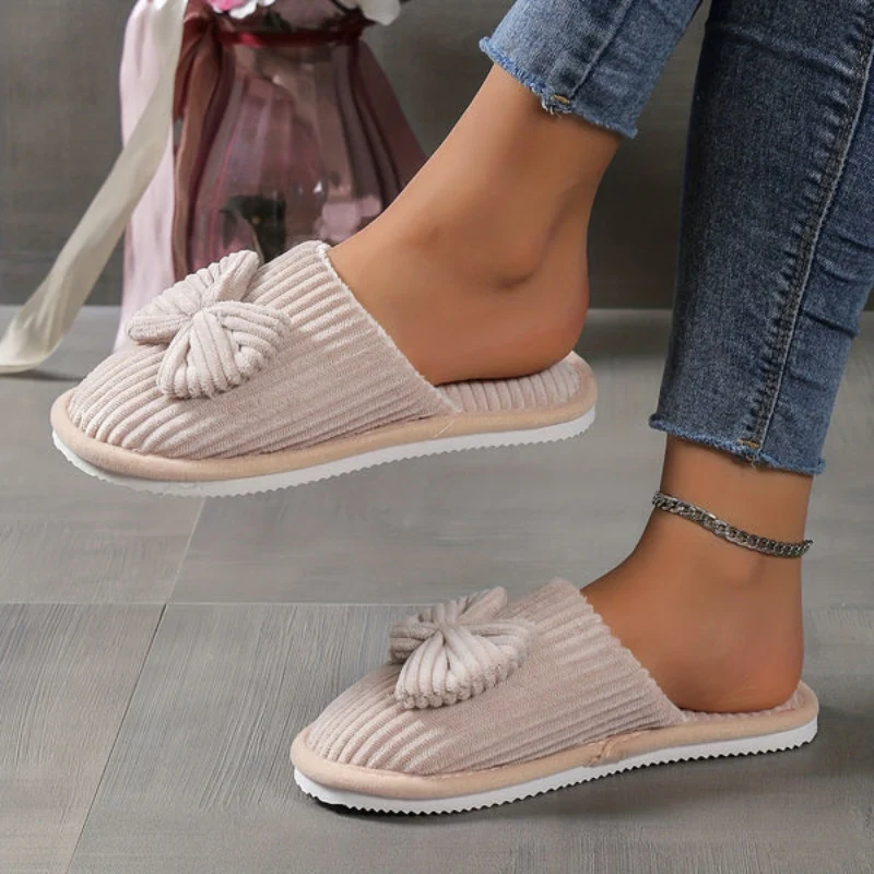 Ballerines chaussons femme à enfiler bout rond avec nœud - Image 5