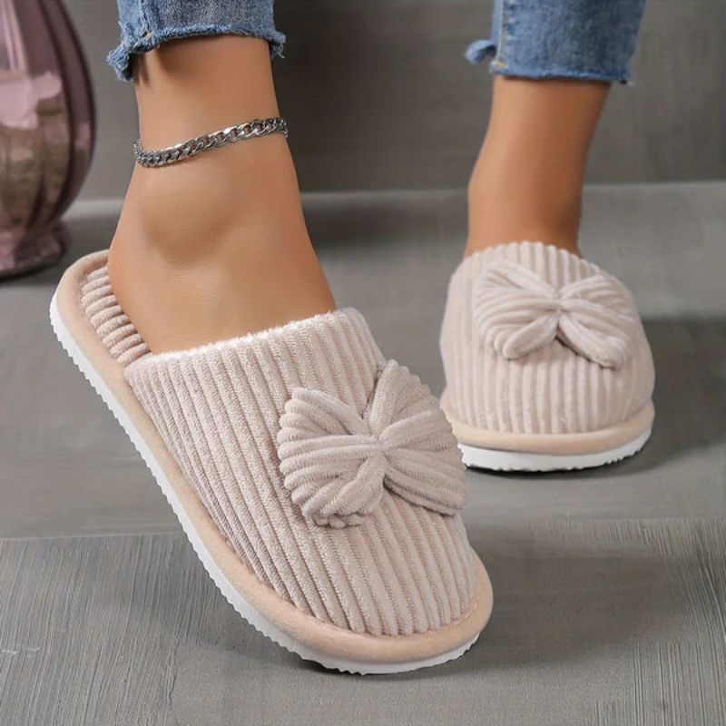 Ballerines chaussons femme à enfiler bout rond avec nœud - Image 6
