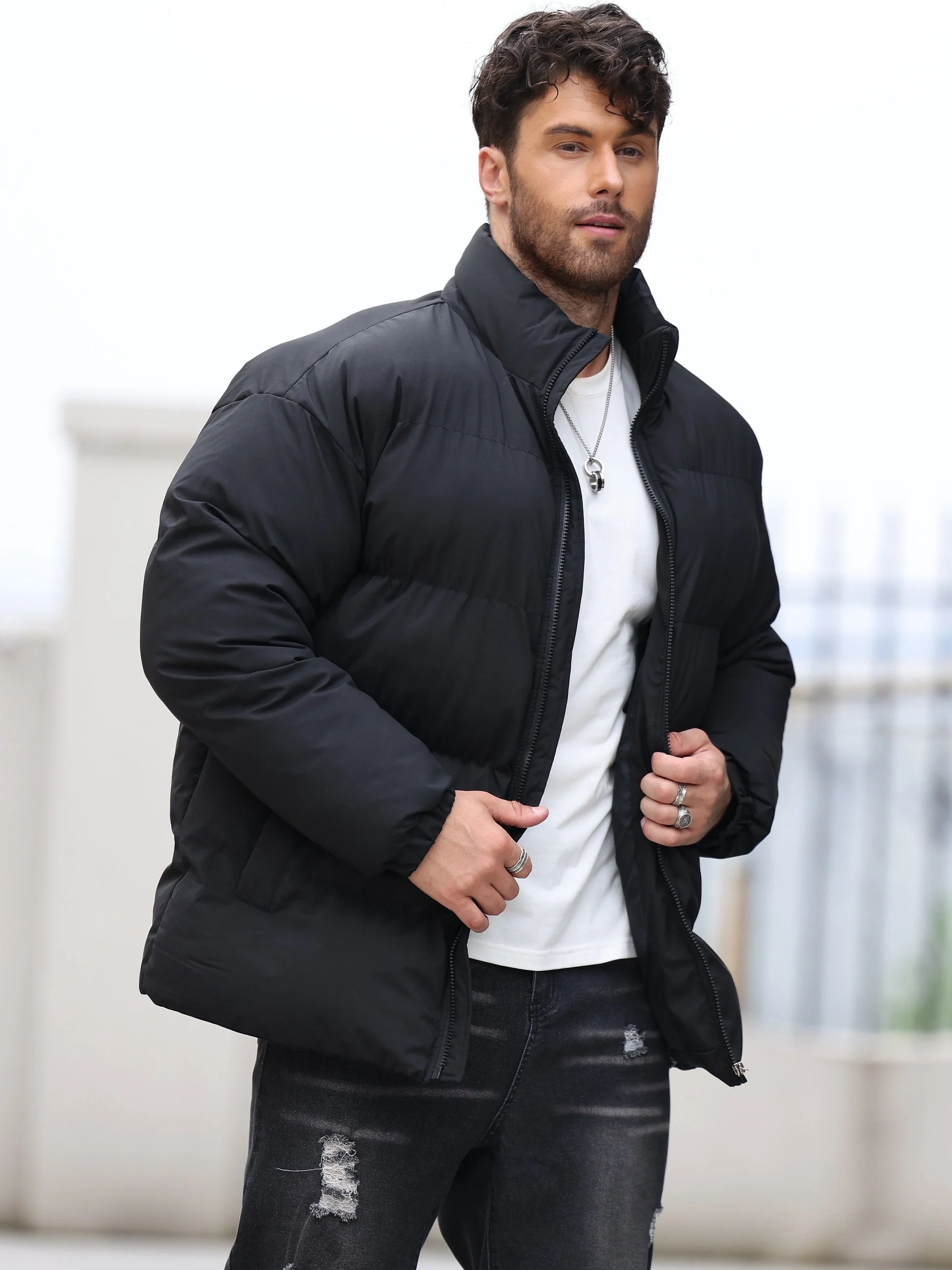 Veste zippée rembourrée décontractée avec col montant