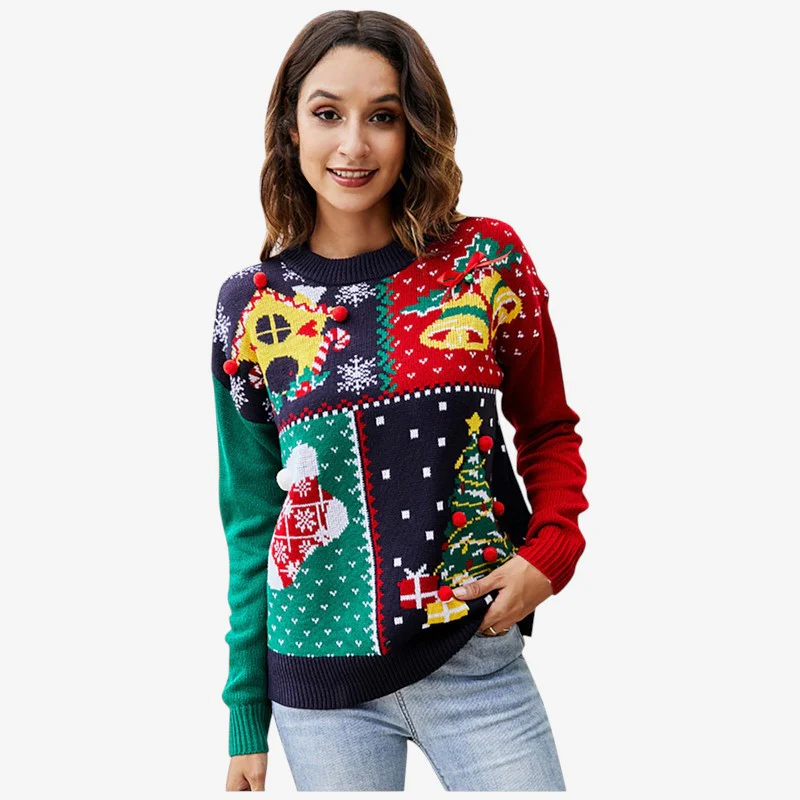 Pull femme de Noël manches longues col rond