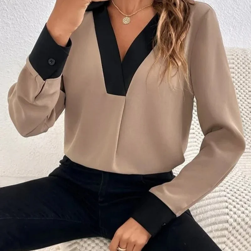 Chemisier femme col classique décolleté V