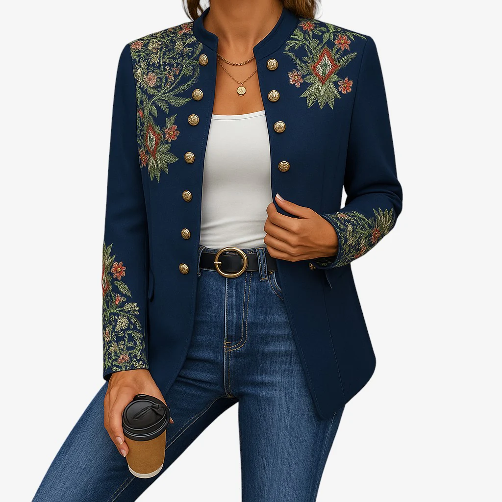 Veya – Veste à manches longues imprimée à fleurs avec boutons décoratifs