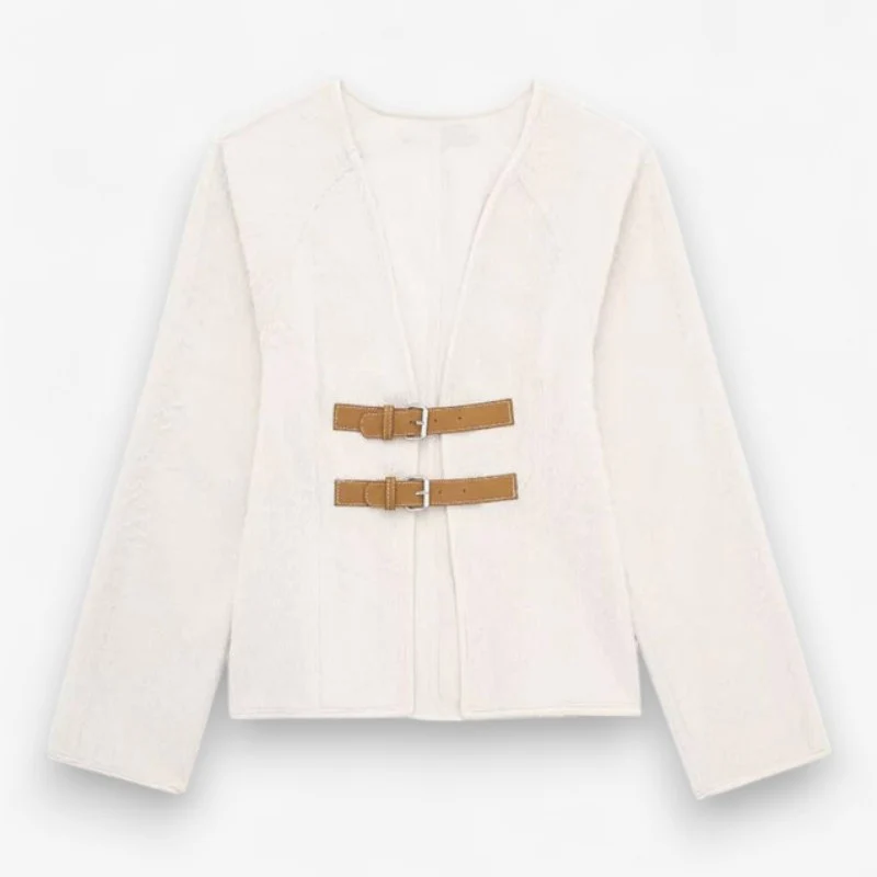 Cardigan femme manches longues col V avec boucle ajustable - Image 3