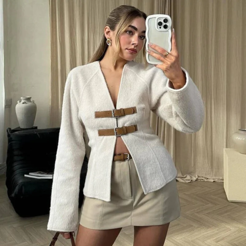 Cardigan femme manches longues col V avec boucle ajustable - Image 6