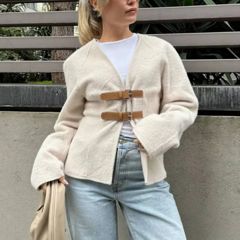 Cardigan femme manches longues col V avec boucle ajustable - Image 7