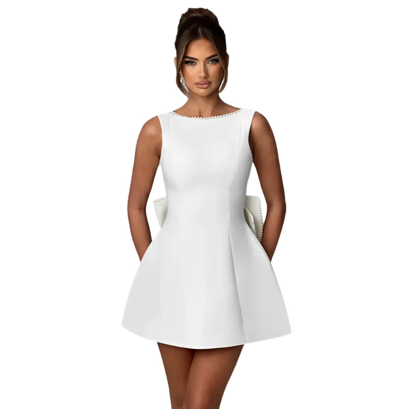 Robe mini sans manches avec nœud dans le dos