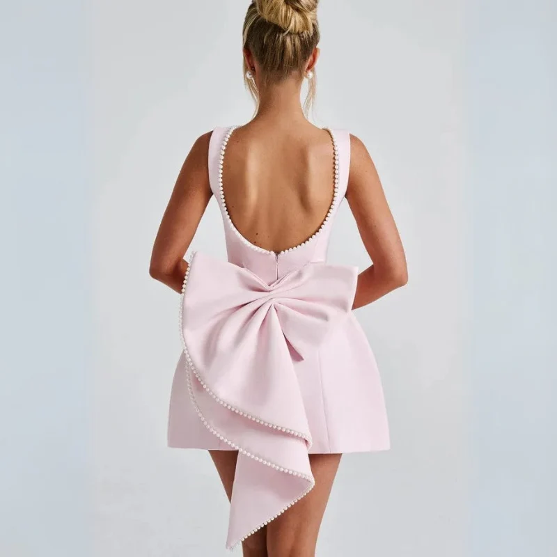 Robe mini sans manches avec nœud dans le dos - Image 4