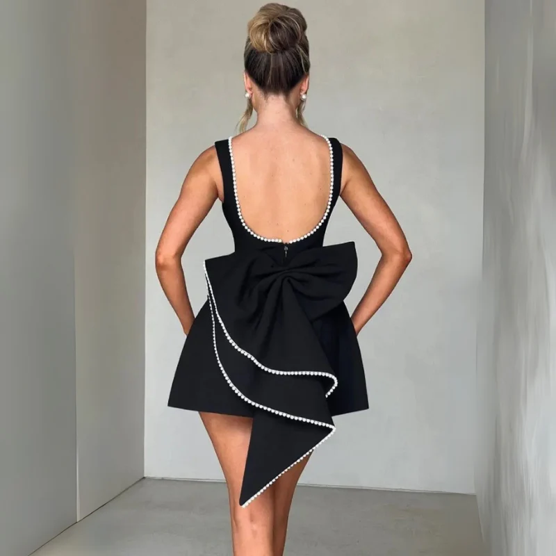 Robe mini sans manches avec nœud dans le dos - Image 5