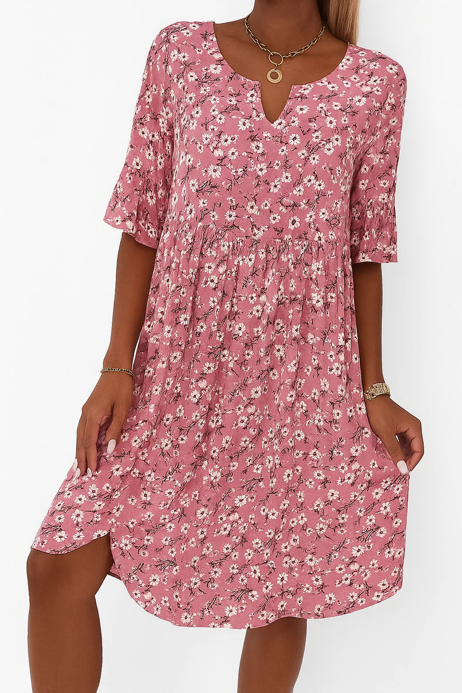 Robe Fleurie Violette à Décolleté en V Profond et Manches Évasées - Image 6