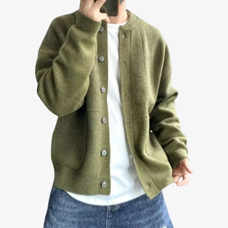 Cardigan homme boutonné col rond avec poches