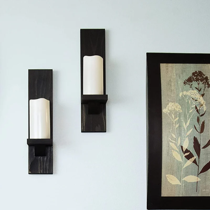 Appliques murales rustiques en bois pour bougies - Image 3