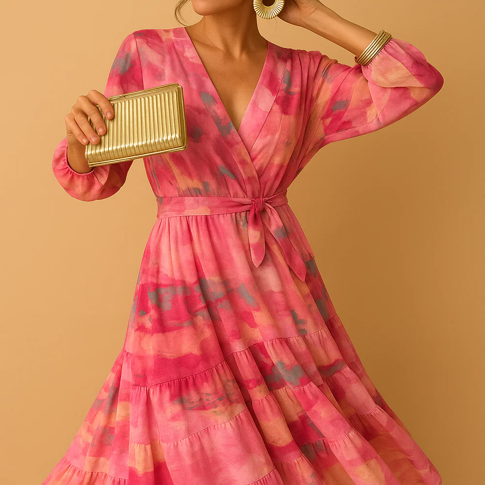 Robe Maxi Manches Longues Col en V - Image 3