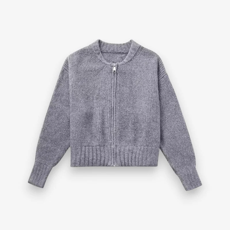 Veste femme zippée manches longues col rond