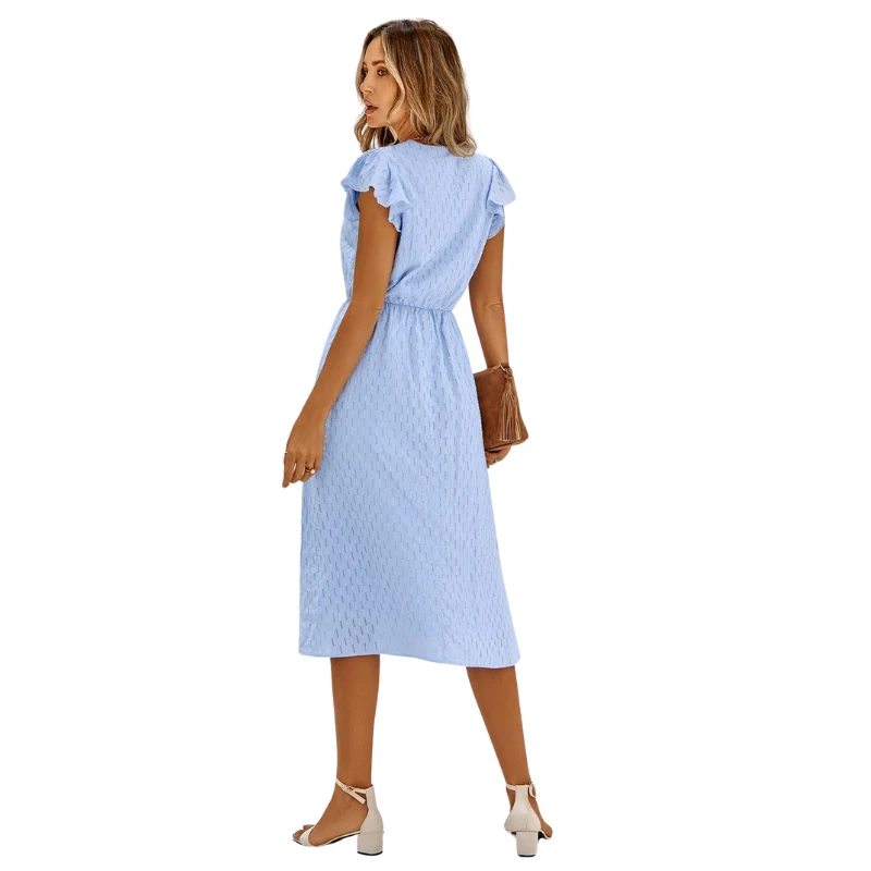 Robe midi sans manches à col V et taille haute - Image 6