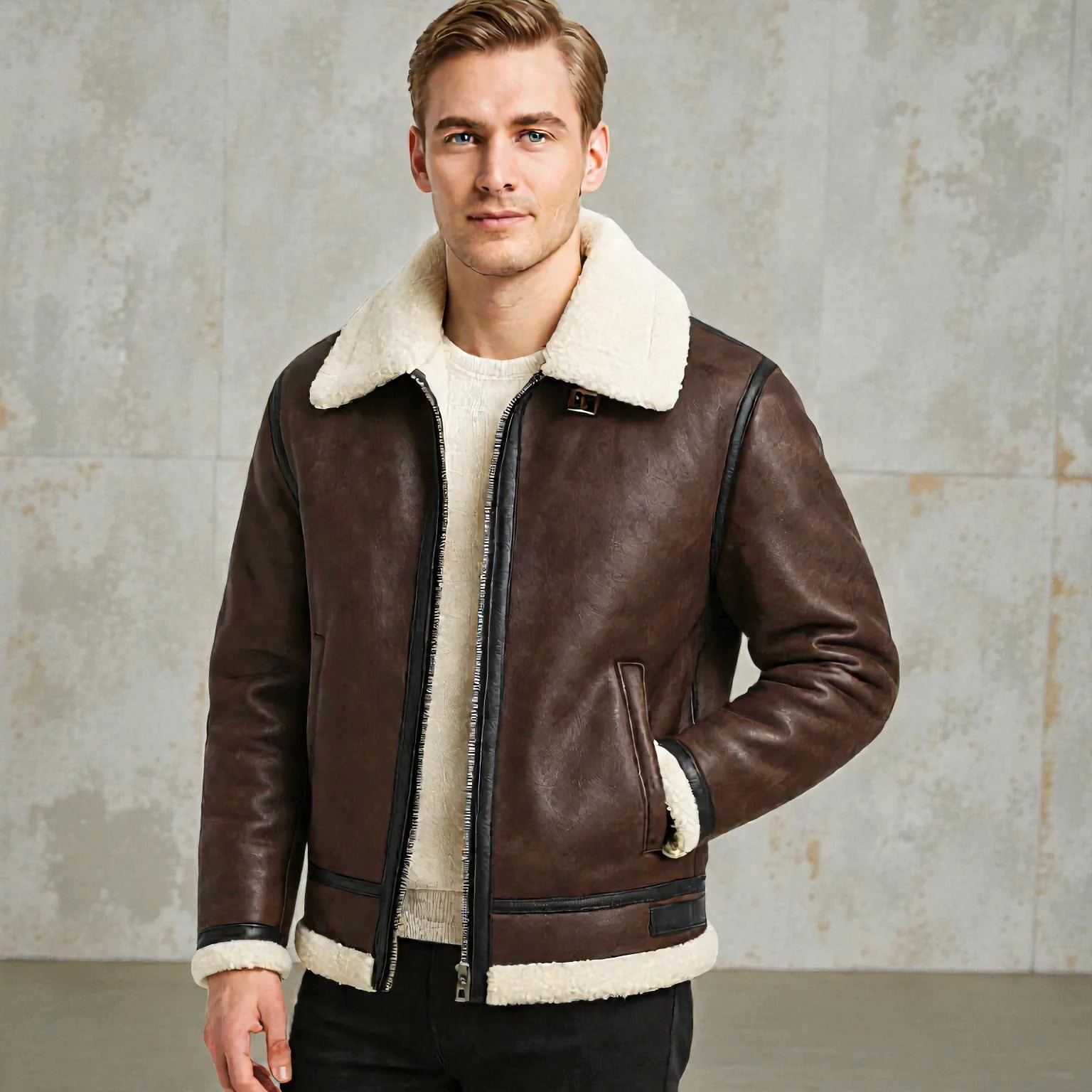 Veste zippée manches longues en cuir - Image 5