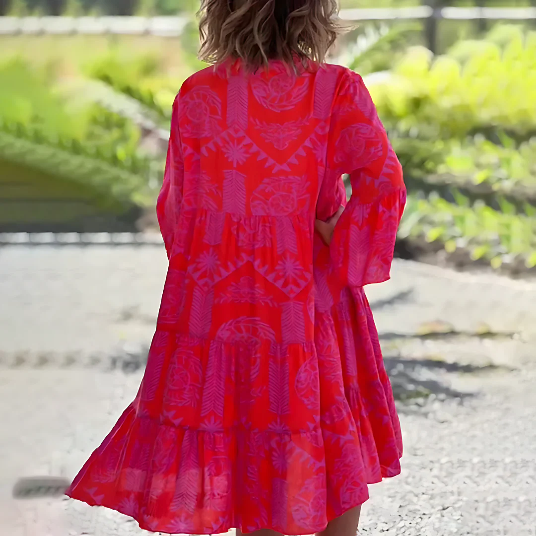 Robe femme col V manches longues coupe décontractée - Image 3