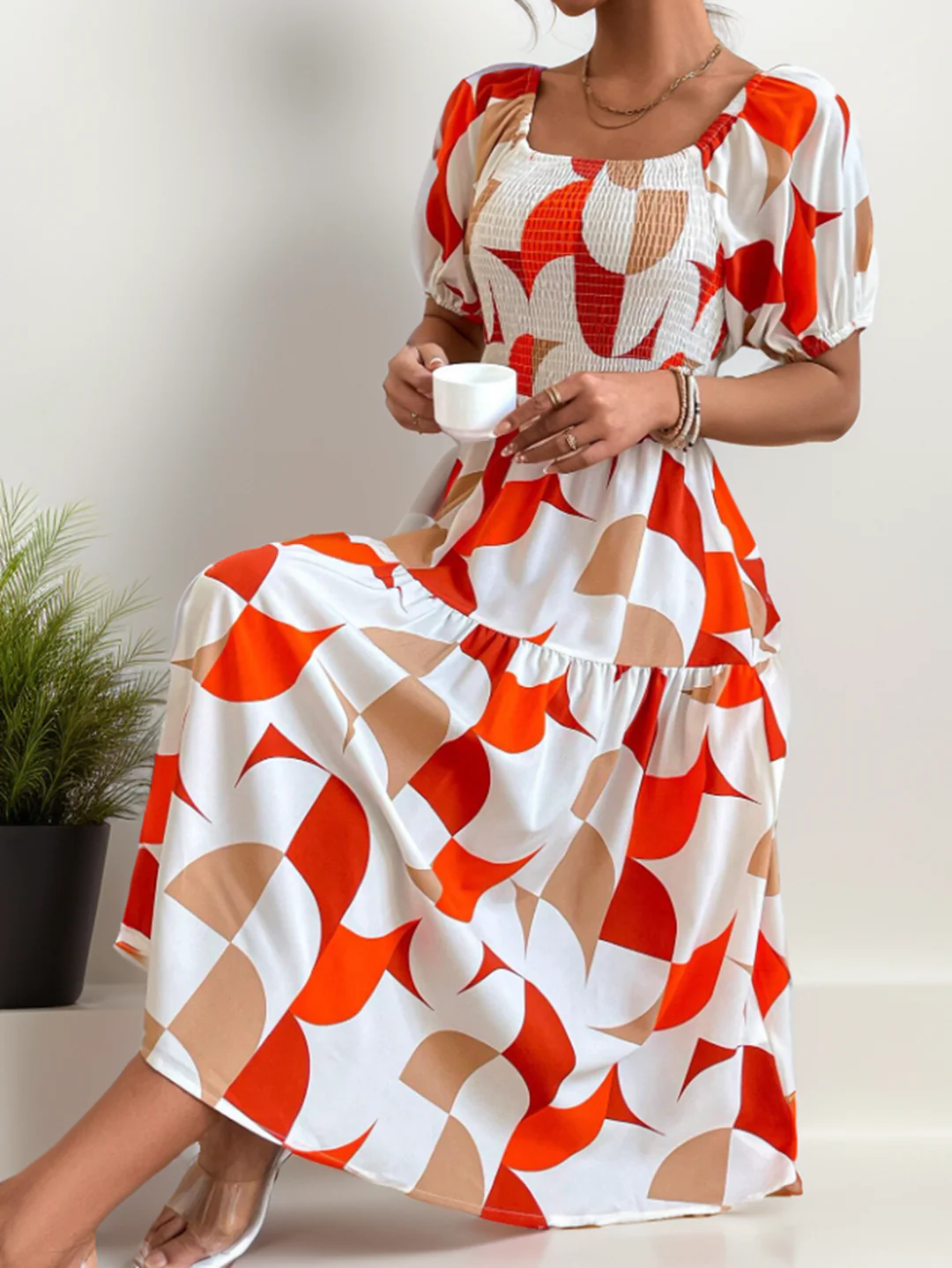 Zoe - Robe midi imprimée à épaules dénudées - Image 2