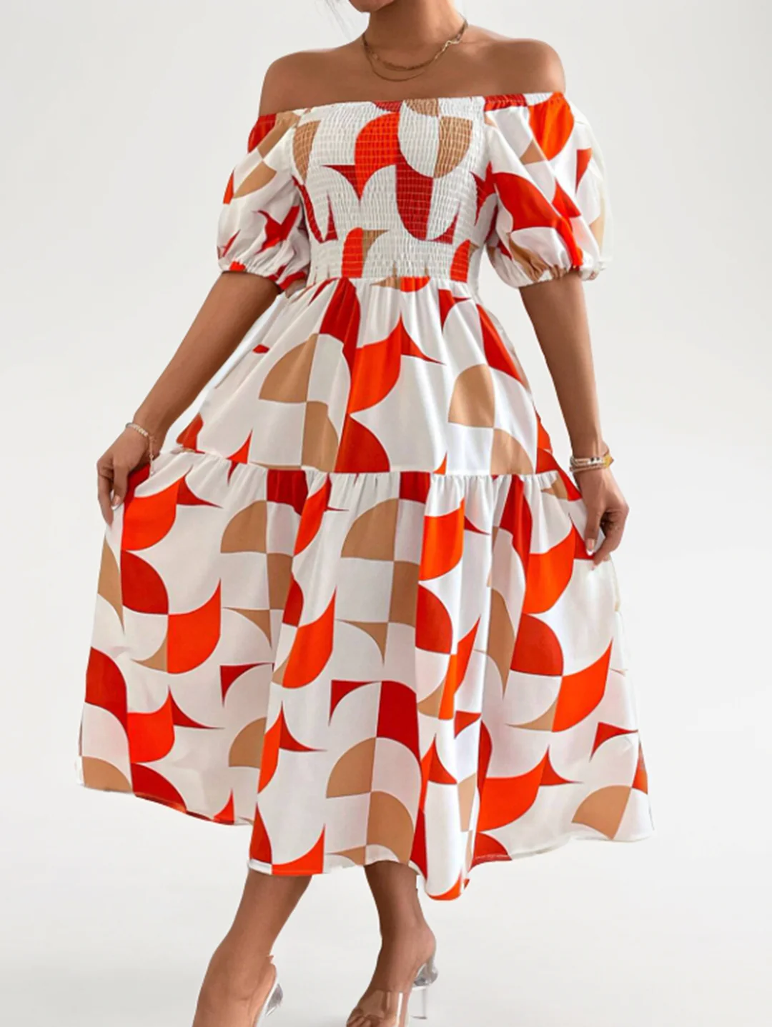 Zoe - Robe midi imprimée à épaules dénudées - Image 4