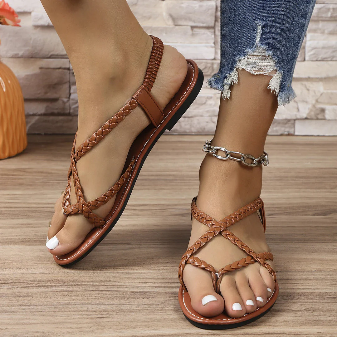 Zoe - Sandales plates tressées style tong confortable - Image 3