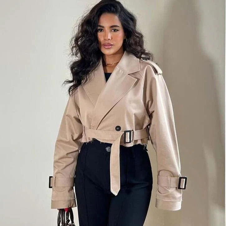 Zoe - Trench-coat court femme beige Tissu doux respirant, coupe élégante - Image 2