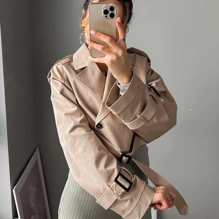 Zoe - Trench-coat court femme beige Tissu doux respirant, coupe élégante - Image 6