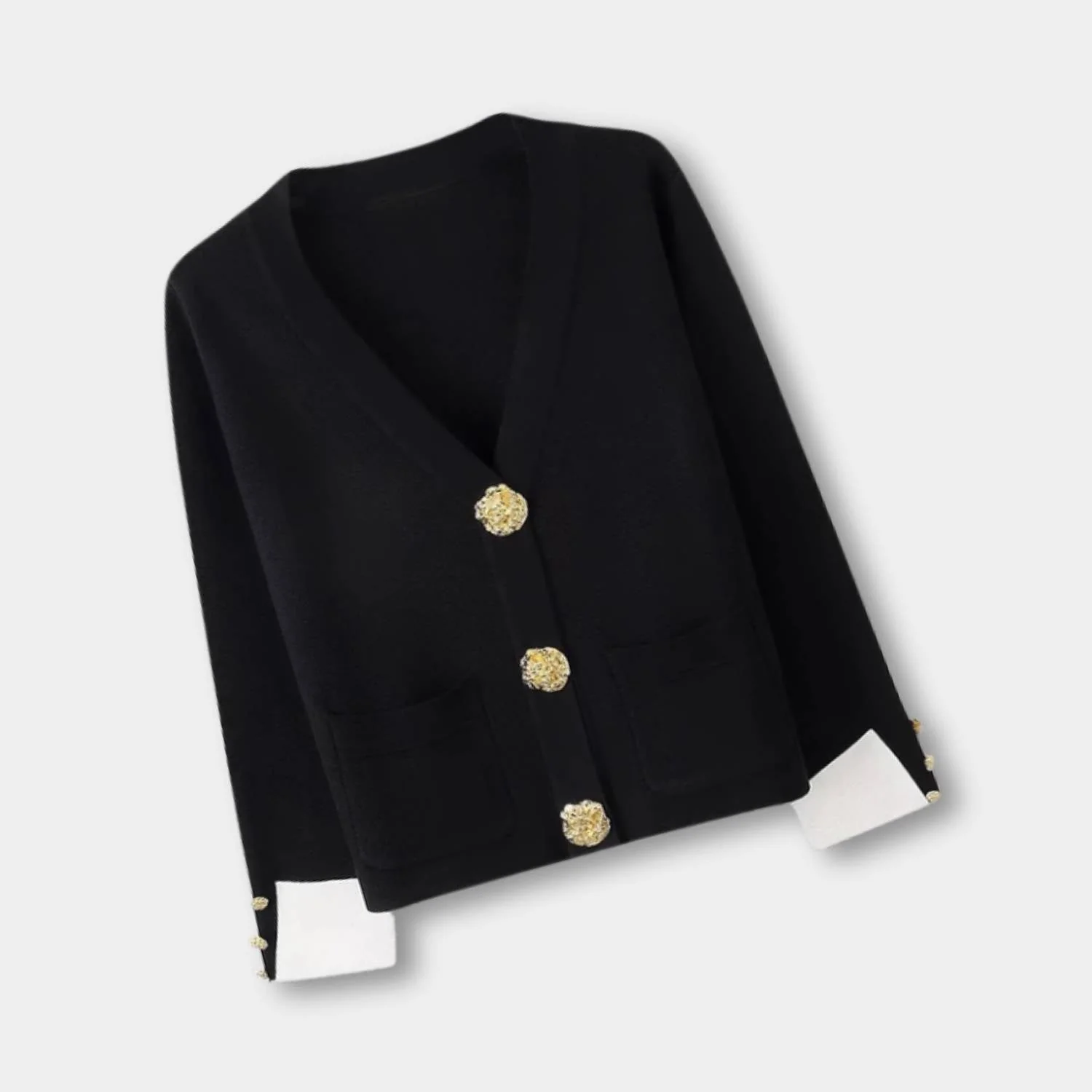 Cardigan femme tricoté col en V avec boutons dorés - Image 2